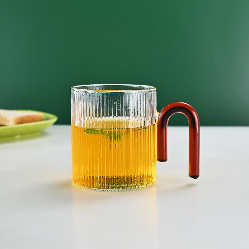 

Барвиста ручка Хвиляста чашка для кави Термостійкість Скляна чашка Молоко Чай Офісні чашки Посуд для напоїв