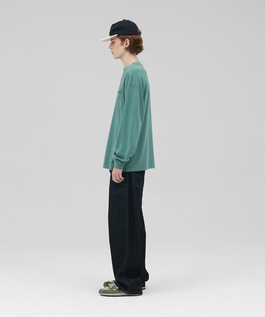 STENDS [M~4Xl] Pigment Long Sleeve Pocket T-Shirt_Green