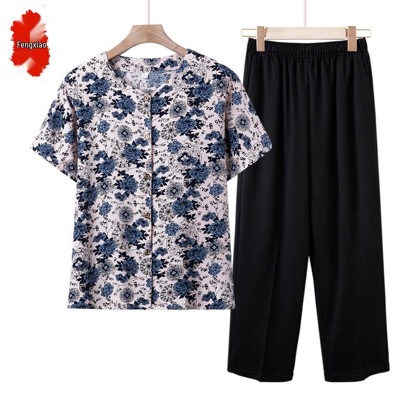 

Women s Middle-Aged & Elderly Summer Two-Piece Outfit 3XL