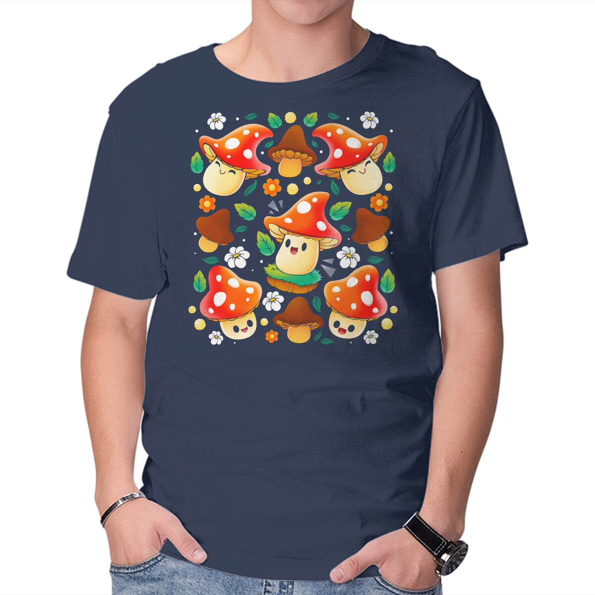 Unisex Crew Neck T-Shirt Mushroom Graphic Short Sleeve Casual Tee M