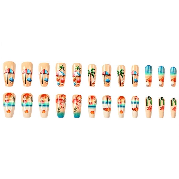 24pcs Medium Ballet 3D Beach Design Press On Nail Summer False Nail Acrylic Nail Manicure Nail Decors French Art Tips