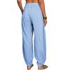 Women Pants Elastic High Waist Pure Color Long Trousers with Pockets Loose Fit Wide Leg Harem Pants Daily Wear