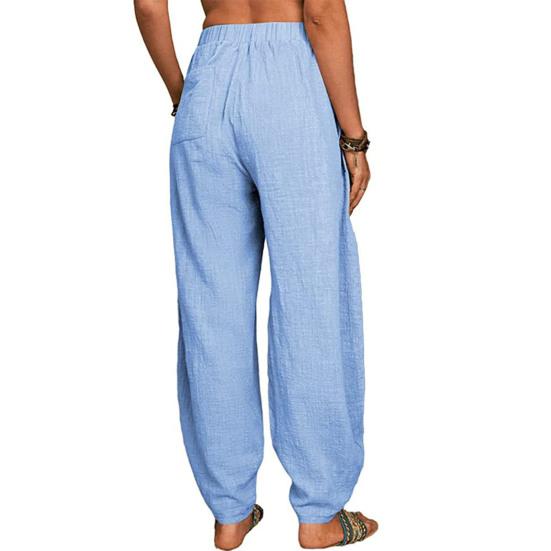 Women Pants Elastic High Waist Pure Color Long Trousers with Pockets Loose Fit Wide Leg Harem Pants Daily Wear