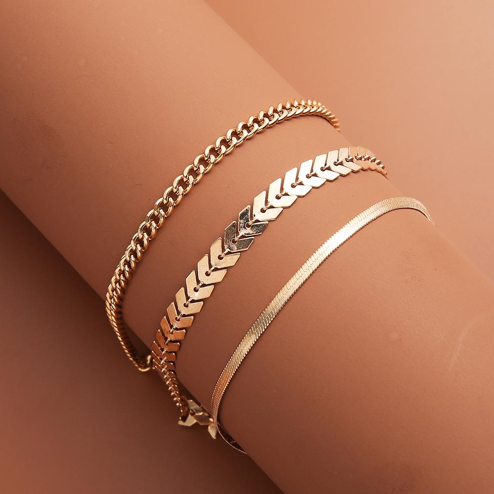 Ensemble de bracelets de cheville à chaîne serpent plate en écailles de poisson de mode européenne et américaine