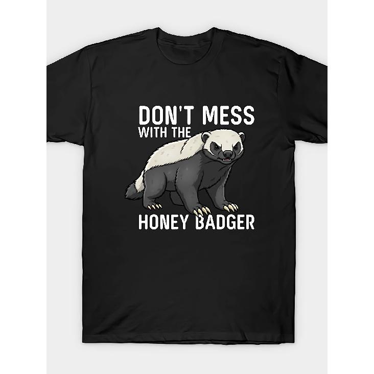 DON T MESS with THE HONEY BADGER Men s Vintage T-Shirt - Honey Badger Print, Loose-Fit Casual Round Neck Tee Suitable for - Wear, Machine Washable S чёрный