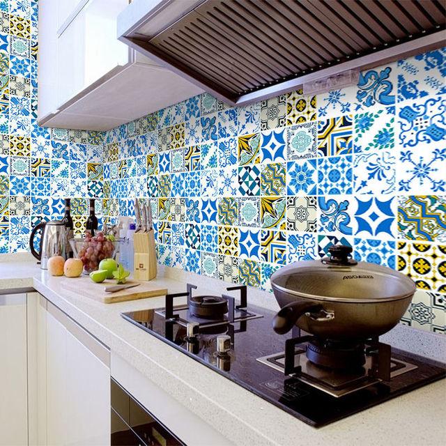DIY Oil Proof Kitchen Furnitur Wall Stickers Self Adhesive Papel De Parede Bathroom Tile 3D Waterproof Vinyl Cabinet Wallpaper