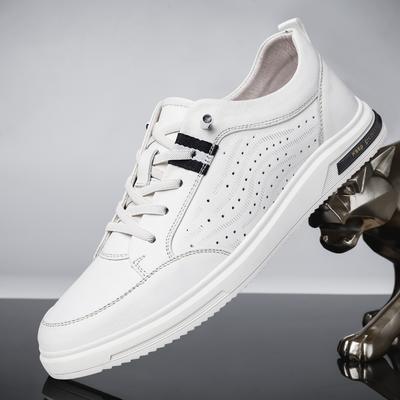 Fashion Genuine Leather Casual Men Shoes High Quality Classic White Hollow Out Men's Versatile Sneakers Flats Comfortable Mens Shoes