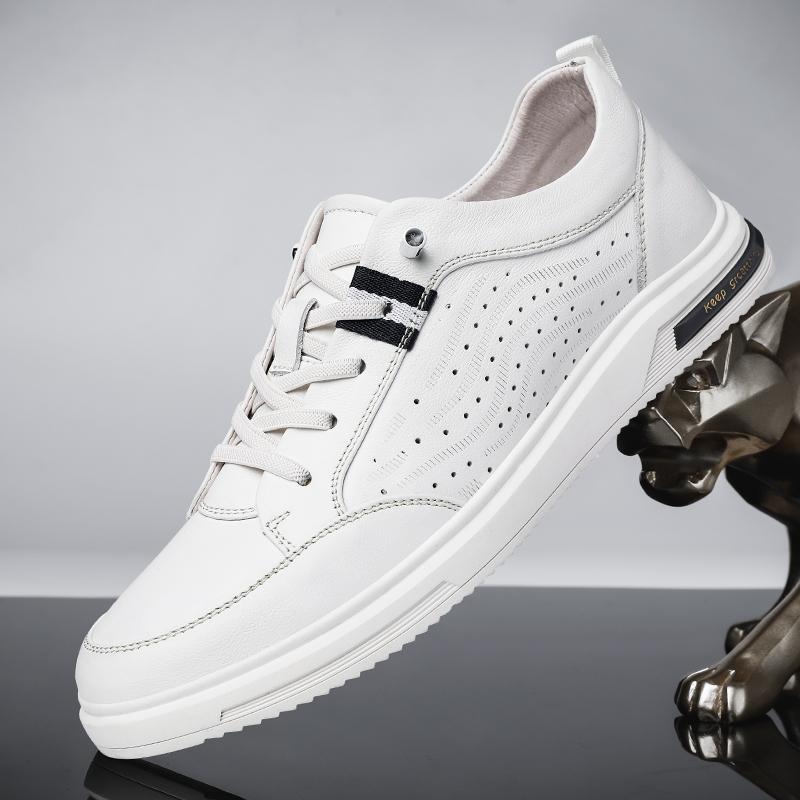Fashion Genuine Leather Casual Men Shoes High Quality Classic White Hollow Out Men's Versatile Sneakers Flats Comfortable Mens Shoes