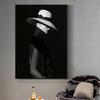 Modern Black and White Sexy Smoking Women with Red Lip Hat Print Art Canvas Poster for Living Room Decoration Home Wall Decor