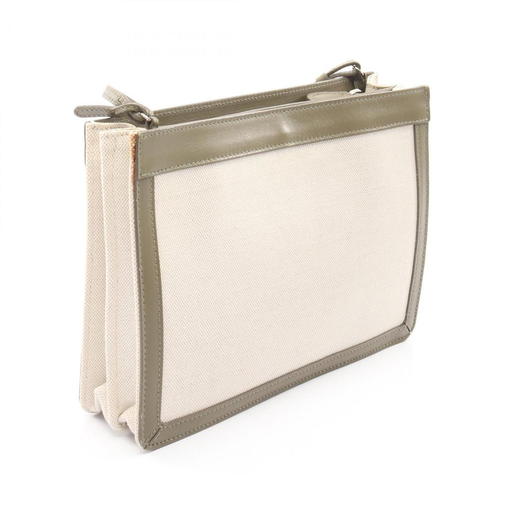 Used BALENCIAGA Navy Pochette Shoulder Bag 339937 canvas leather White Khaki Used Women