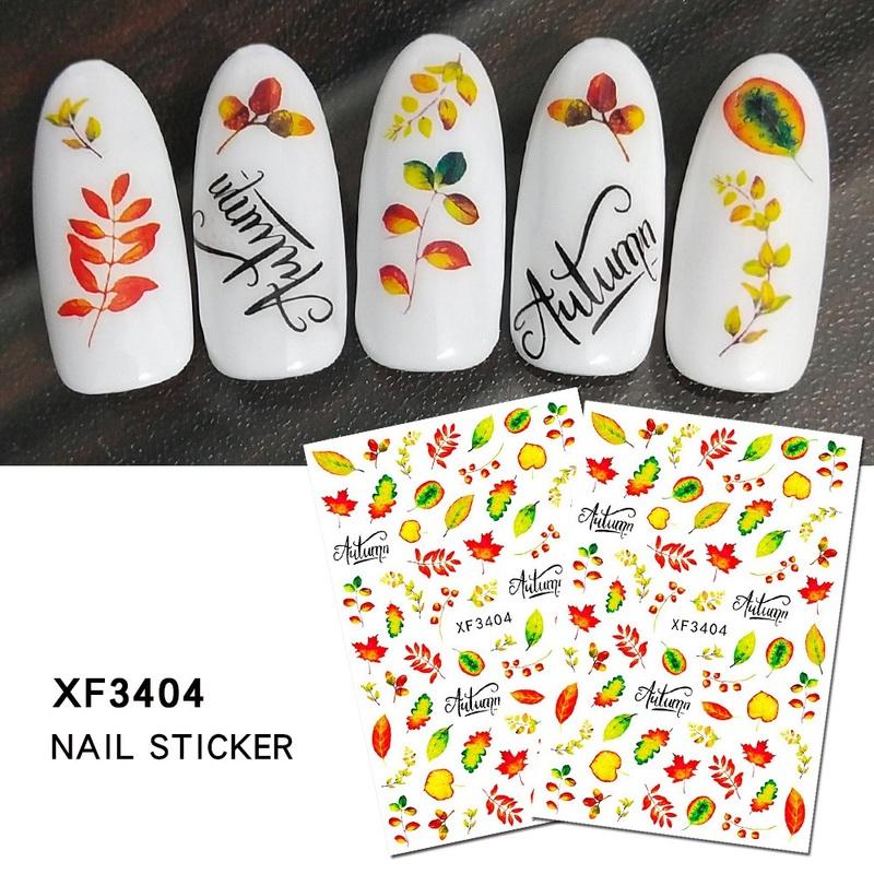 12 Sheet/set 3D Nail Stickers Autumn Winter Maple Leaf Transfer Sliders Paper Nail Decals for Manicures Wraps Tip