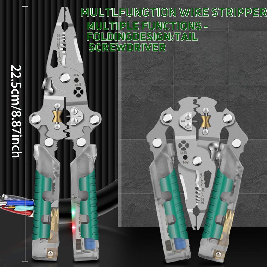 17 In 1 Foldable Wire Stripper with , Multifunctional Professional Electrician's Pliers, Cable Stripping Pliers for Cutting