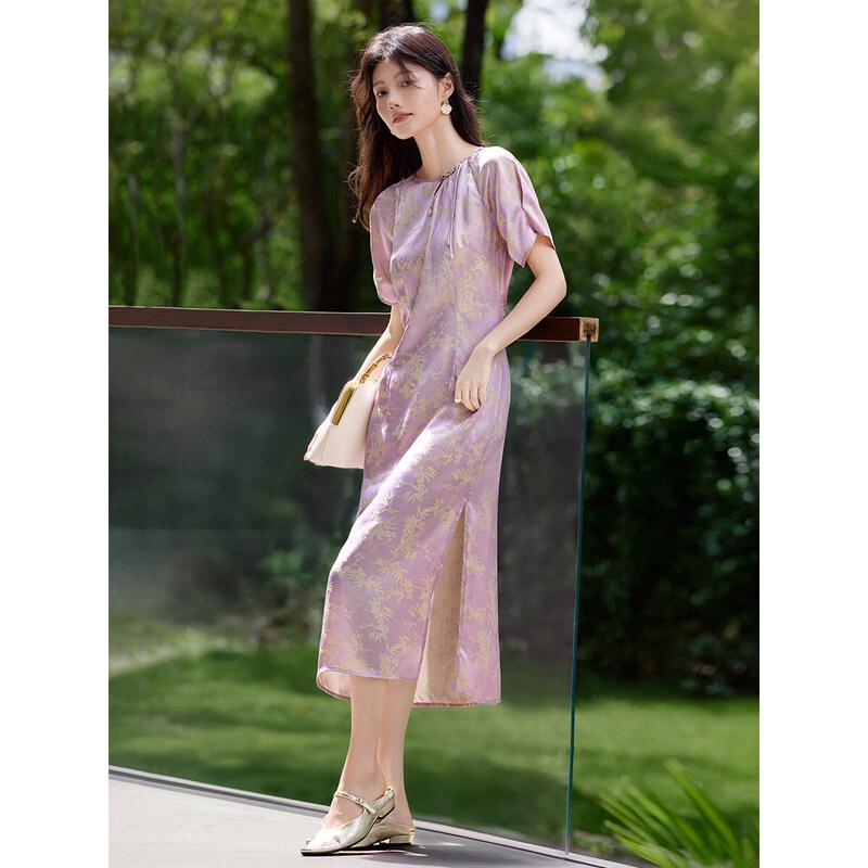 Elegant Chinese Style Jacquard Summer Dress L