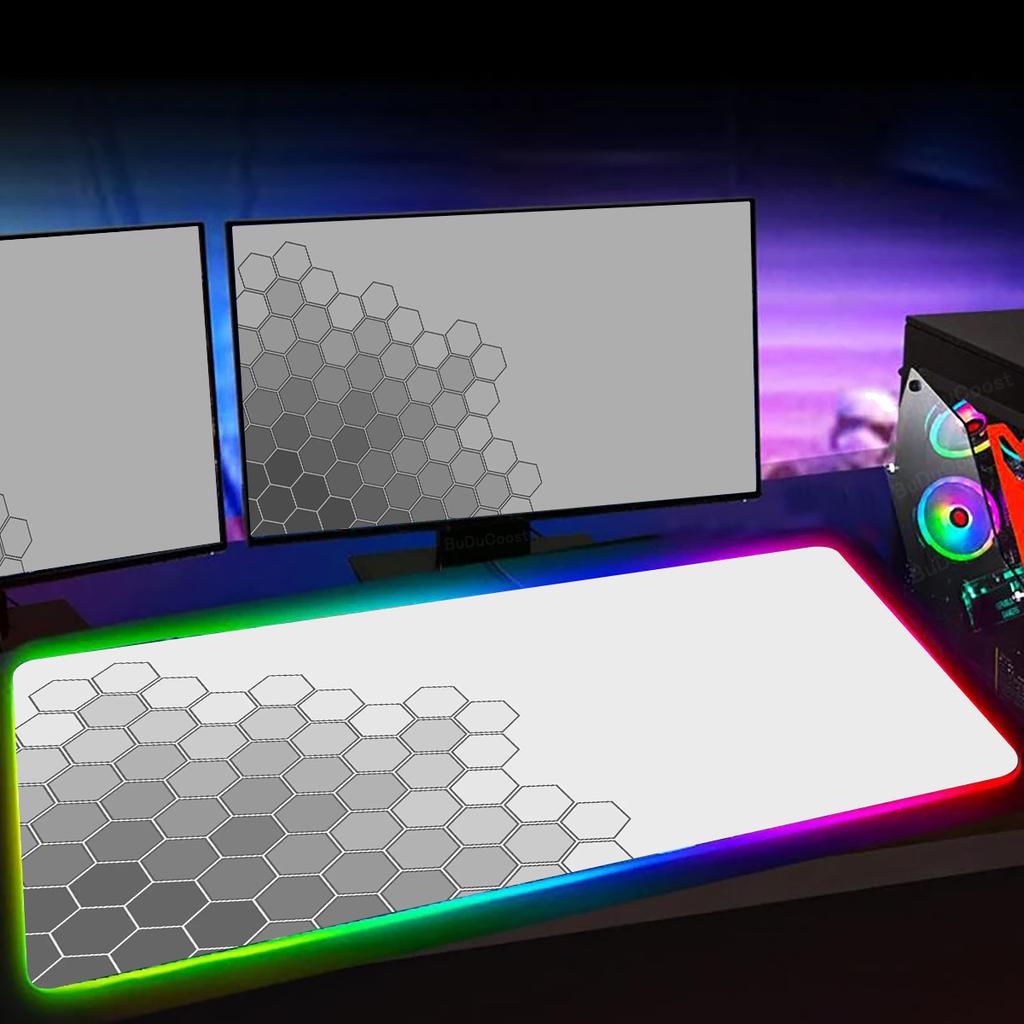 RGB Sechseck Gaming Mauspade XXL Rutschfester Teppich Schreibtischunterlage Computer Zubehör Büro Geometrisches Mauspade Leuchtende Erweiterte Spielmatte