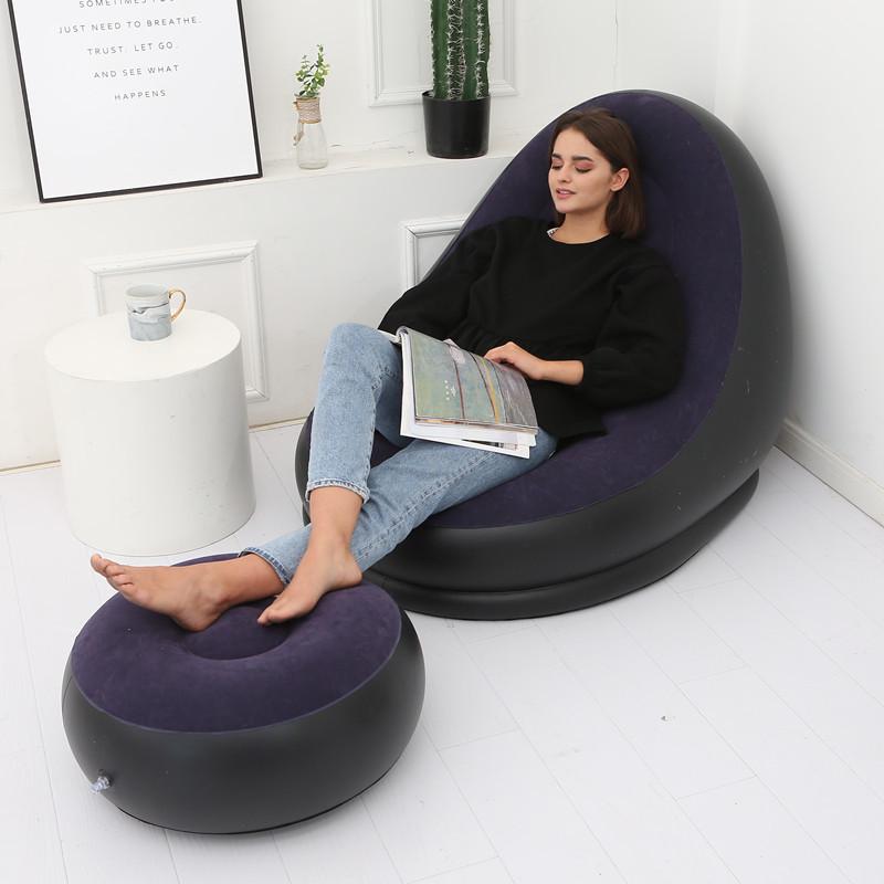 Inflatable Foldable Outdoor Sofa Bed & Footrest Flocking Lounger Chair