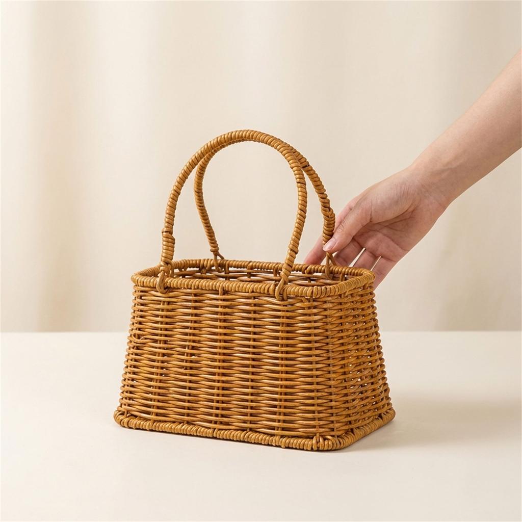 Wicker Style Storage Basket Weave Multipurpose Organizer Bin Durable And Lightweight For Home Office Use