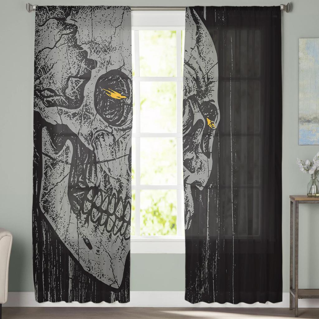 Halloween Skull Head Horror Tulle Curtains For Living Room Bedroom Decoration Transparent Chiffon Sheer Voile Window Curtain