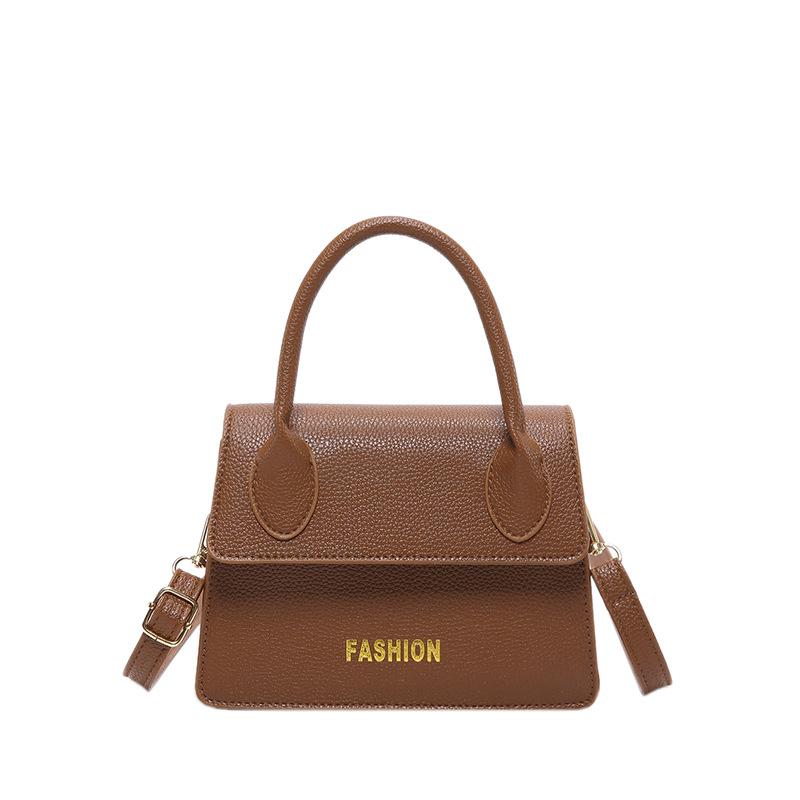 

Solid color crossbody shoulder portable retro fashion texture foreign casual 2024 new autumn popular small square bag women коричневий