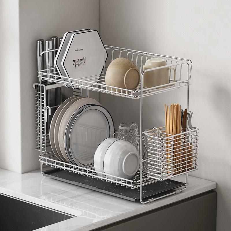 304 Stainless Steel Double-Layer Kitchen Dish and Bowl Drain Rack