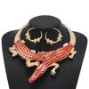 Rhinestone Creative Decoration Crocodile Design Women Necklace And Set Earring