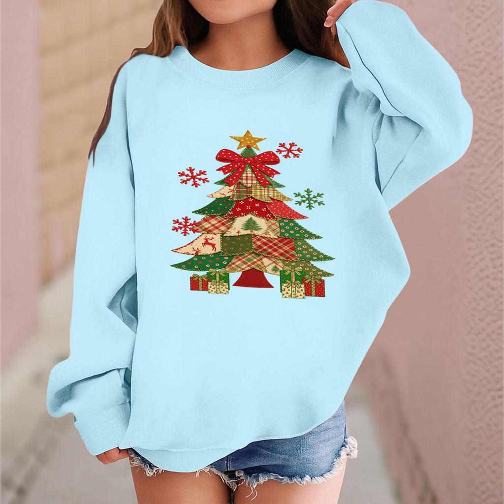 Children's Fashionable Casual Long-sleeved Loose Christmas Print Pullover Sweatshirt
