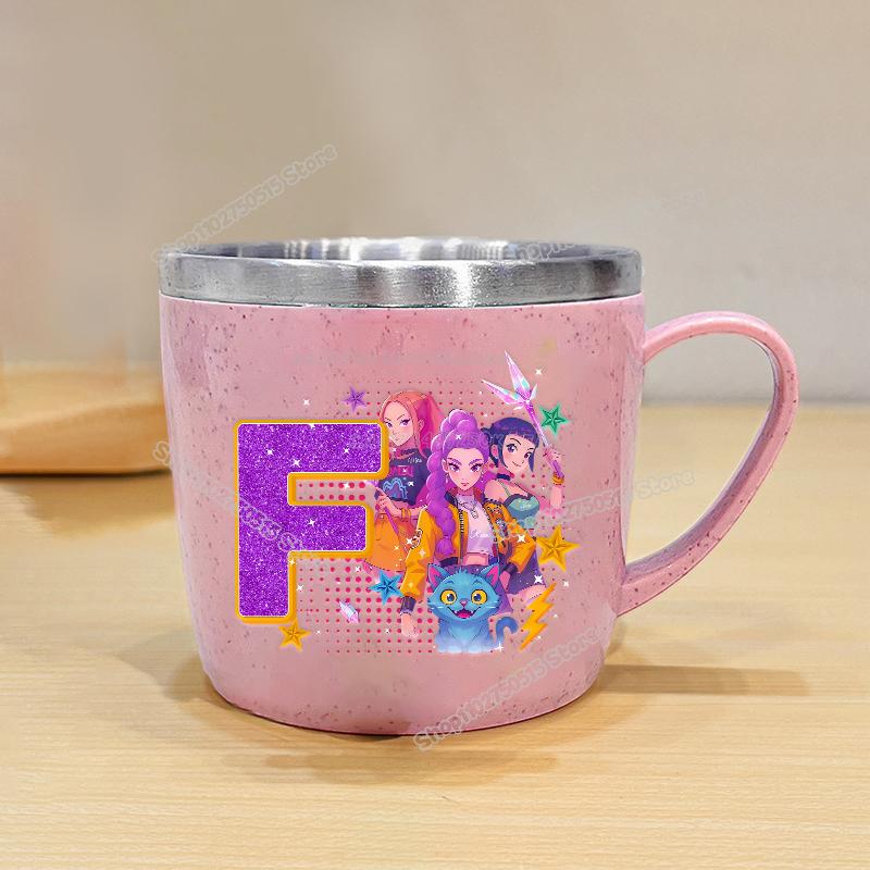 High Quality KPop Demon Hunters Letter A-z Milk Mugs Cartoon Children Water Cups School Office Coffee Tea Mug Girl Stainless Steel Drink Cup
