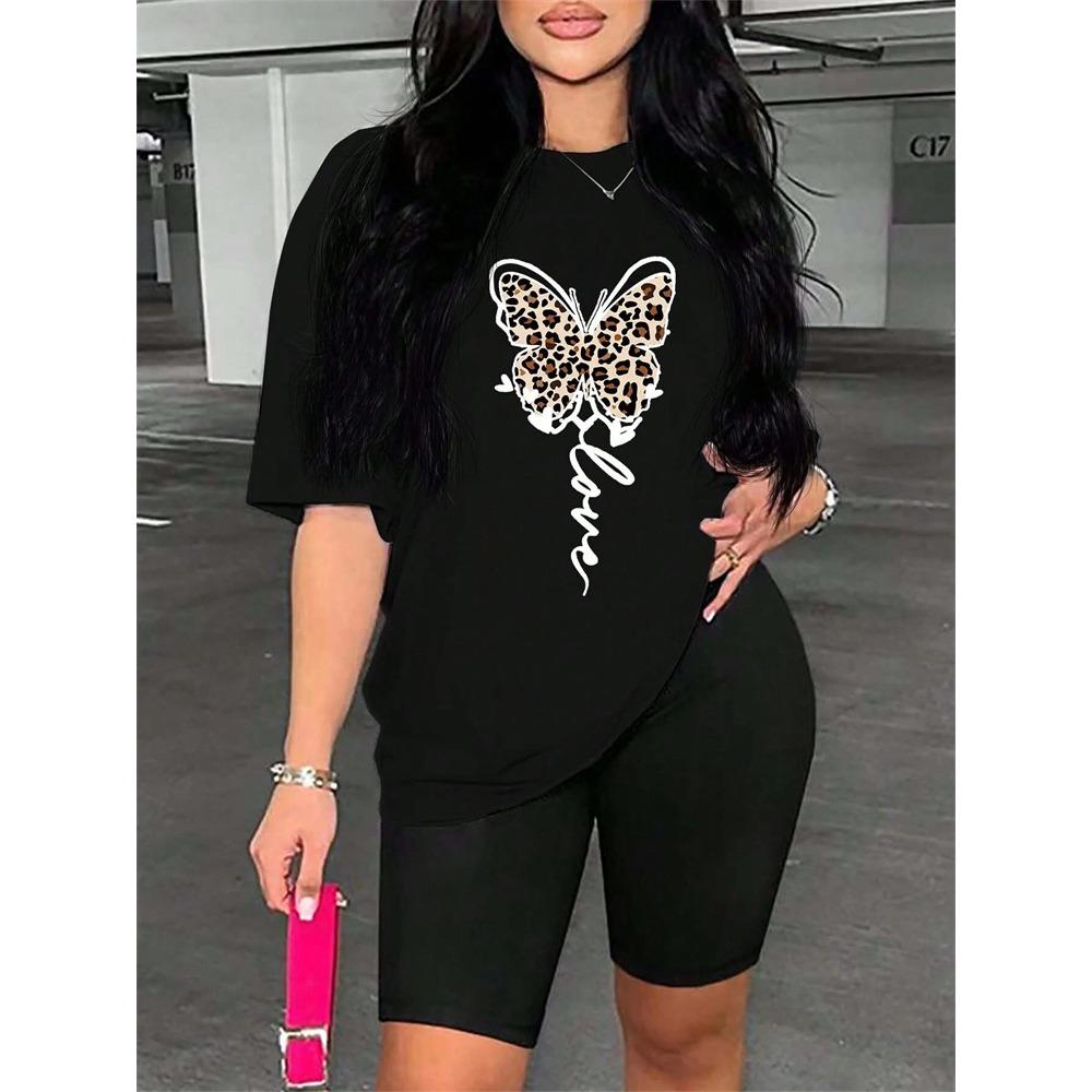 Urban Fashion Women's Leopard-print Short-sleeved Top Summer Daily Casual Women's Crew-neck T-shirt Outdoor Street Elegant Top