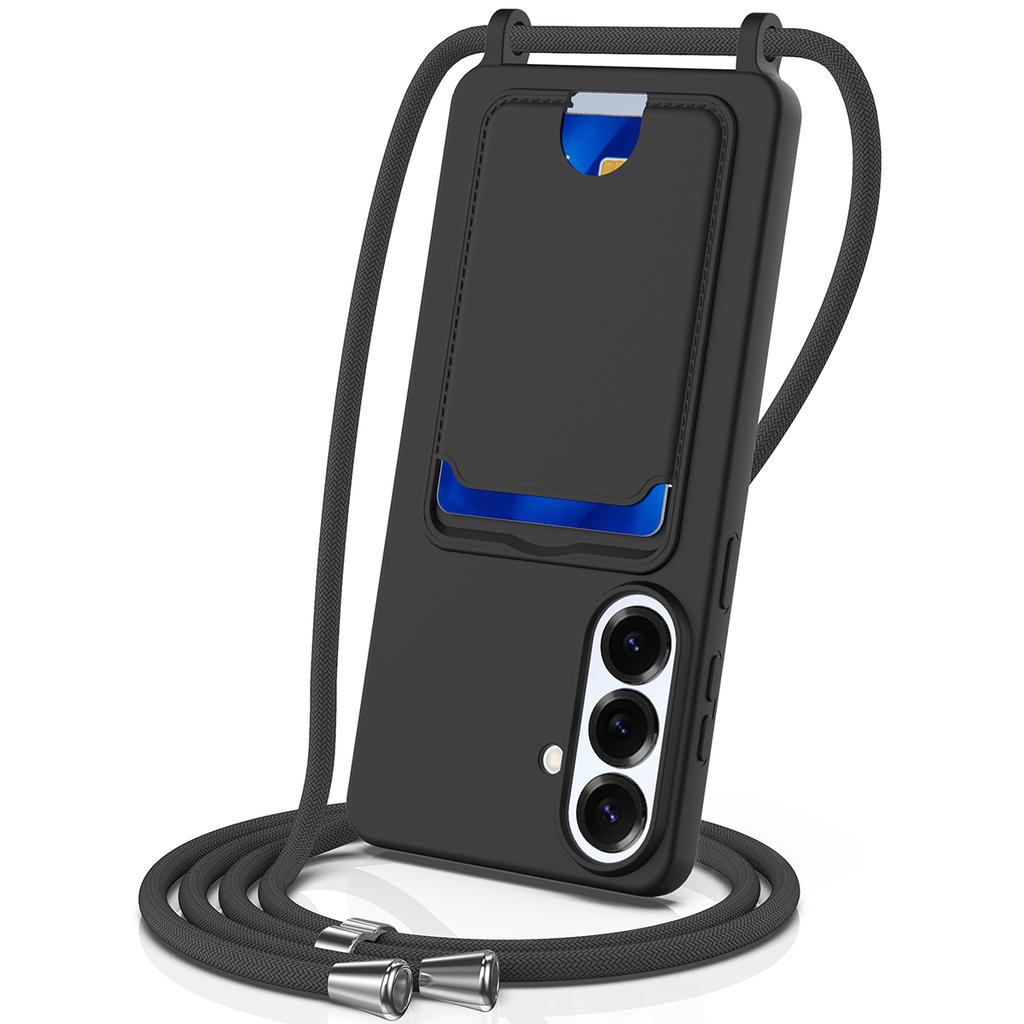 For Samsung Galaxy S26+ Case Liquid Silicone Card Holder Back Phone Cover with Lanyard