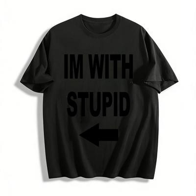 Grappig "Ik ben met Stommeling" Pijlprint T-shirt Casual Feest Prank Top Voor Mannen En Vrouwen Puur katoenen T-shirt
