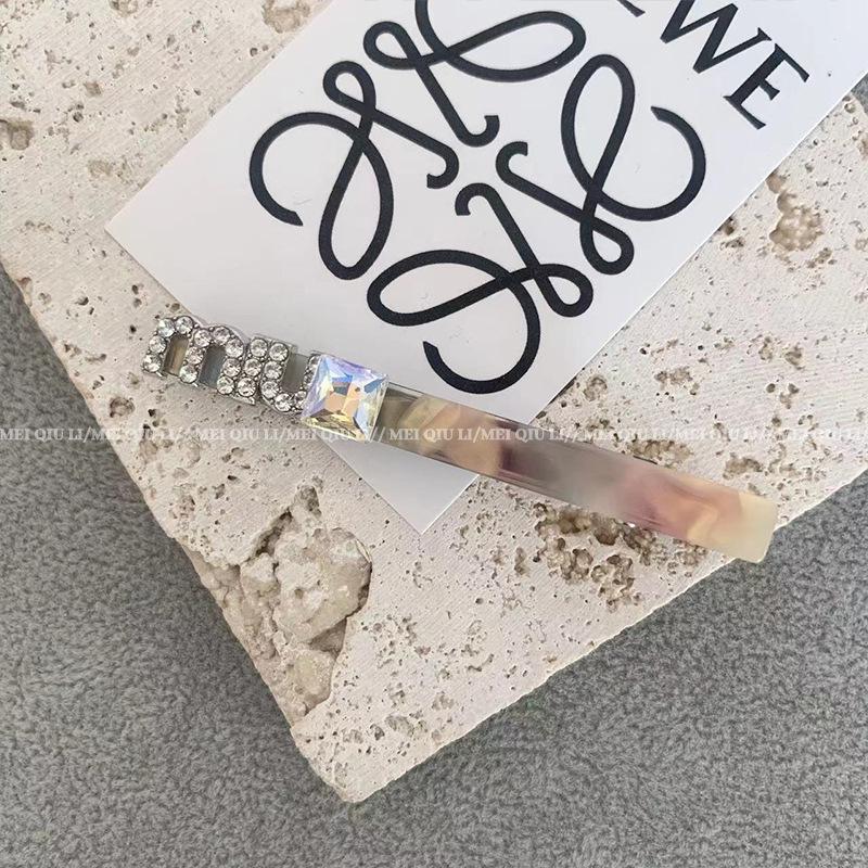 French Luxe Diamond Letter Duckbill Hairpin: Chic Acetate Clip for Women's Bangs and More