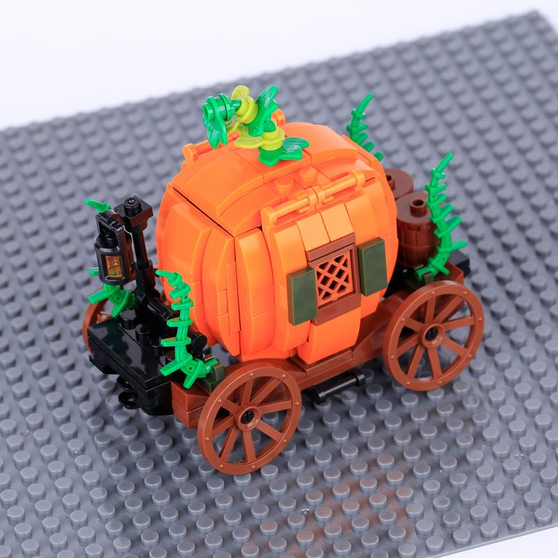 Halloween Halloween Pumpkin Carriage Figurine Animal Small Particle Building Block Diy Children'S Educational Toy Gift