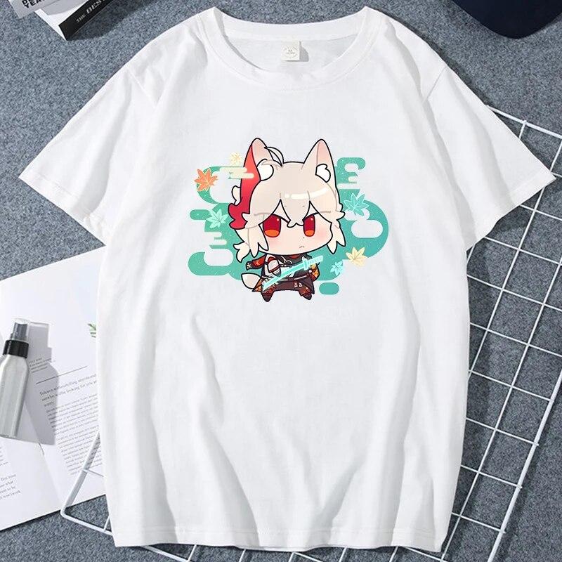 

Футболка Game Genshin Impact Kawaii, топы с героями мультфильмов, женская модная уличная одежда, футболка в японском стиле, женская футболка унисекс, повседневное Camisetas 3XL