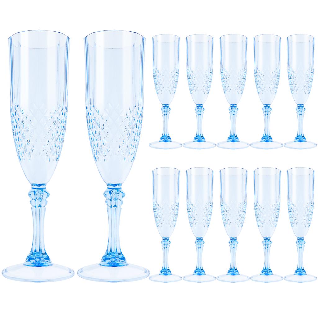 12pcs Champagne Glasses Flutes 207ml Plastic Champagne Flute Wine Goblet Unbreakable Flat Bottom Goblet for Party Picnic Wedding
