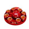 Red Chinese Wedding Tea Set: Complete Gift with Bride's Dowry Tray & Teapot
