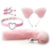 4Pcs Set Cute Fox Butt Tail Collar Anal Plug Nipple Clamp Soft Cat Ears Headbands Cosplay Adult Sex Toys Accessories