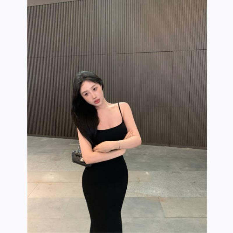 Thai Summer Waist Tight Backless Hip Skirt Showing Figure Medium and Long Skirt Sexy Hot Girl Suspender Dress Women