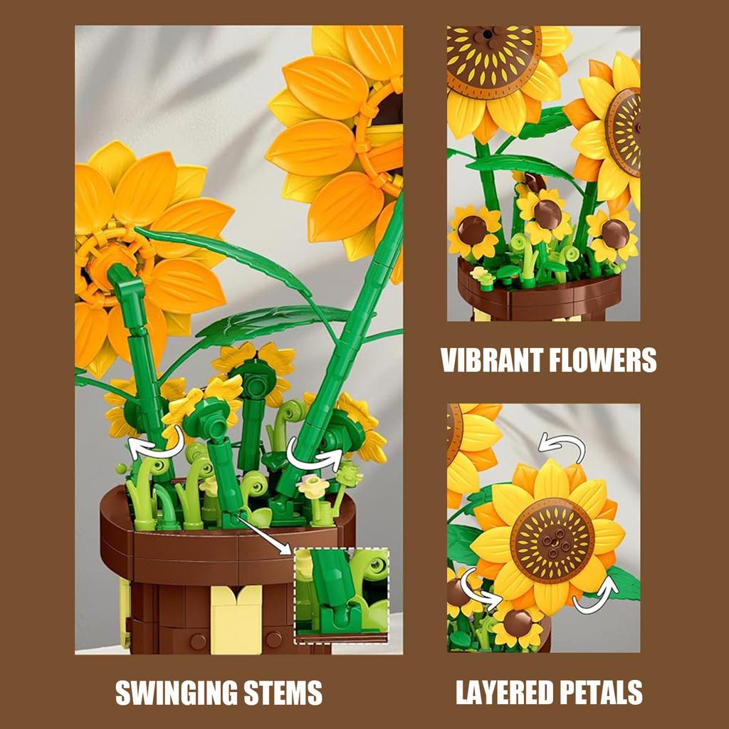 New Sunflower Building Blocks Flower Bouquet Model Bricks Set Idea Home Decoration Educational Puzzle Toys Holiday Gifts