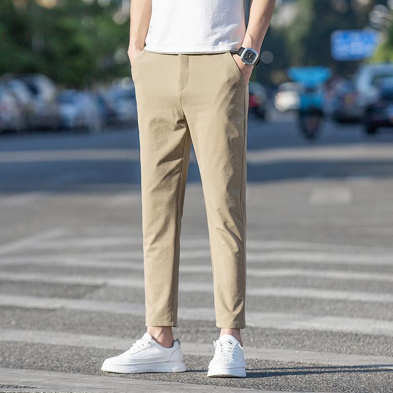 

Тонкие повседневные брюки из ледяного шелка длиной девять точек для мужских стройных ног, эластичные, универсальные, высококлассные деловые брюки на лето 38