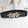 Trendy Golden Leaves Buckle Wide Elastic Waist Belt For Ladies Waist Belt Clothing Accessories Party Decoration
