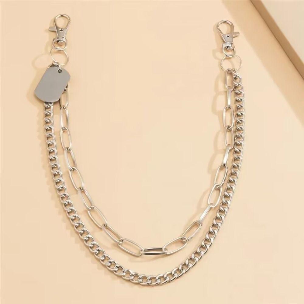 Hip Hop Metal Tags Waist Chain Hipster Multi-layer Key Chains Layered Jeans Chain  For Women Man