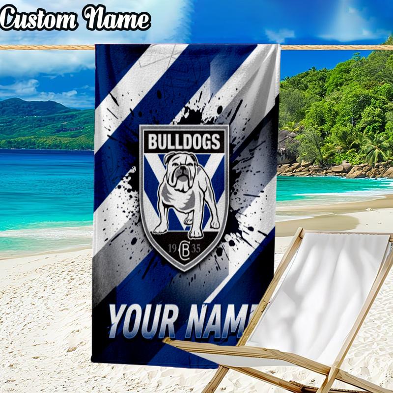 Custom Name Bulldogs Team Beach Towel - Soft, Ultra-Absorbent Microfiber, Lightweight, Perfect for Beach, Parties, Travel, Camping