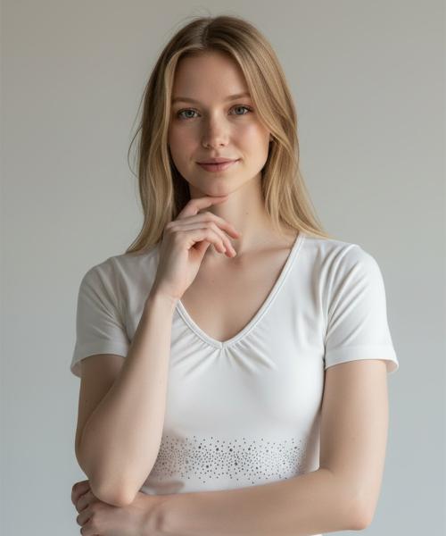 Bonseullipi Crystal Line V Shirring Tee (Ivory)
