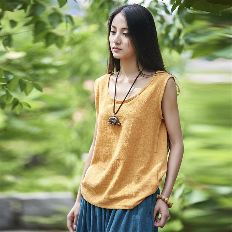 Spring Summer Women's Tanks Sleeveless O-Neck Summer Shirt 9 Color Solid Casual Cotton Linen Vintage Women Clothes Vest Top