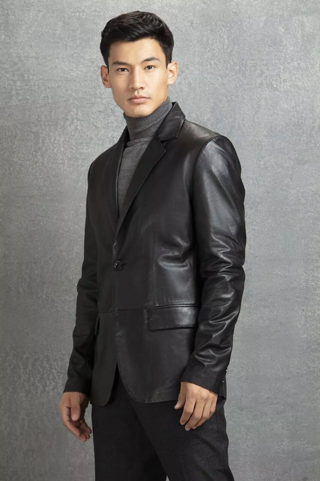 

Шкіра 100% Ручна робота Натуральна ЧОРНА Формальна Шкіра ягняти Діловий Стильний Блейзер Чоловічий XL чорний