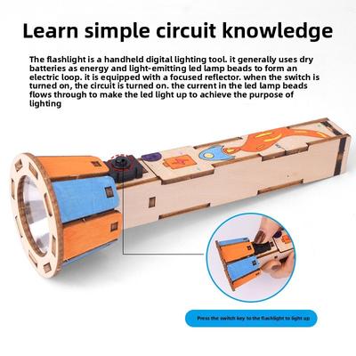 DIY Wooden Flashlight Kit Educational Physics Science Experiment Hand Assembled Electronics Project for Kids Creative Gift Toy