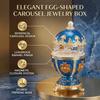 Carousel Jewelry Box Magnetism Egg Shaped Rotating Horse Rhinestone Enamel Jewelry Storage Box Blue