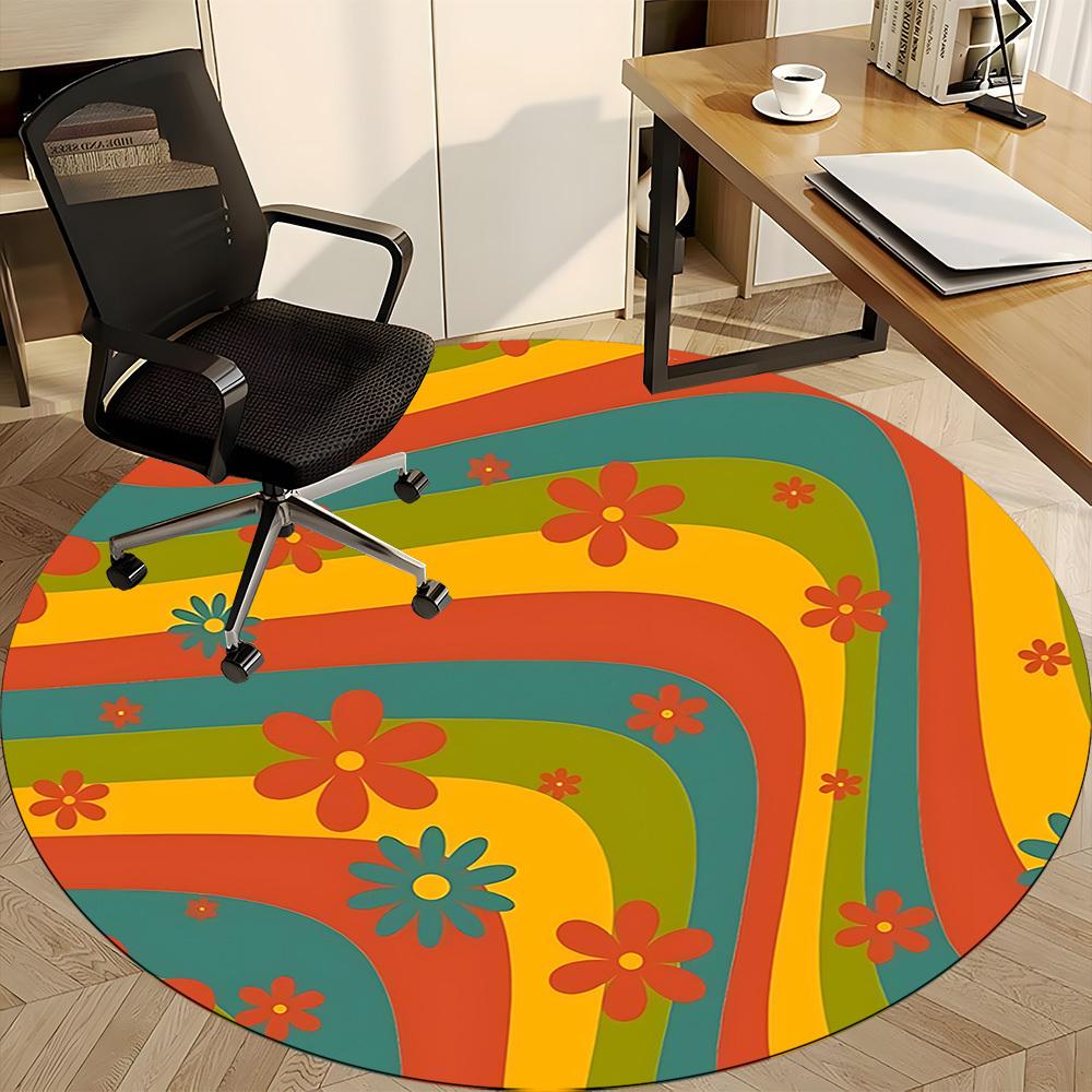 1pc Floral Vibrant Office Round Area Rug, Indoor Mat Suitable For Office, Under Office Chairs Bedroom Living Room Home Decor, Room Deco 069
