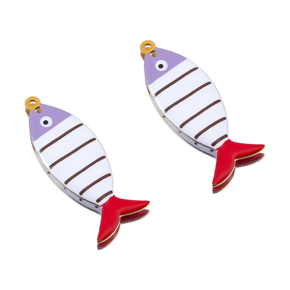 2pcs Stainless Steel Cute Enamel Stripe Fish Color Fish Tail Charms Animal Pendant Base for DIY Earring Necklace Jewelry Making