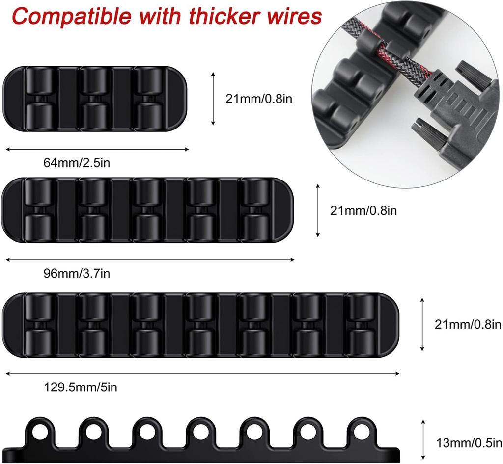 SOULWIT 3-Pack Cable Holder, Cord Clips, Cord Storage for Lightning Cables, USB Cables, Charging Cables, Mouse Cables, Keyboard Cables, Silicone