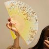 Chinese Style Bamboo Tassels Ink Wash Pattern Dance Party Show Silk Cloth Ornament Folding Fan Hanfu 9 Colors